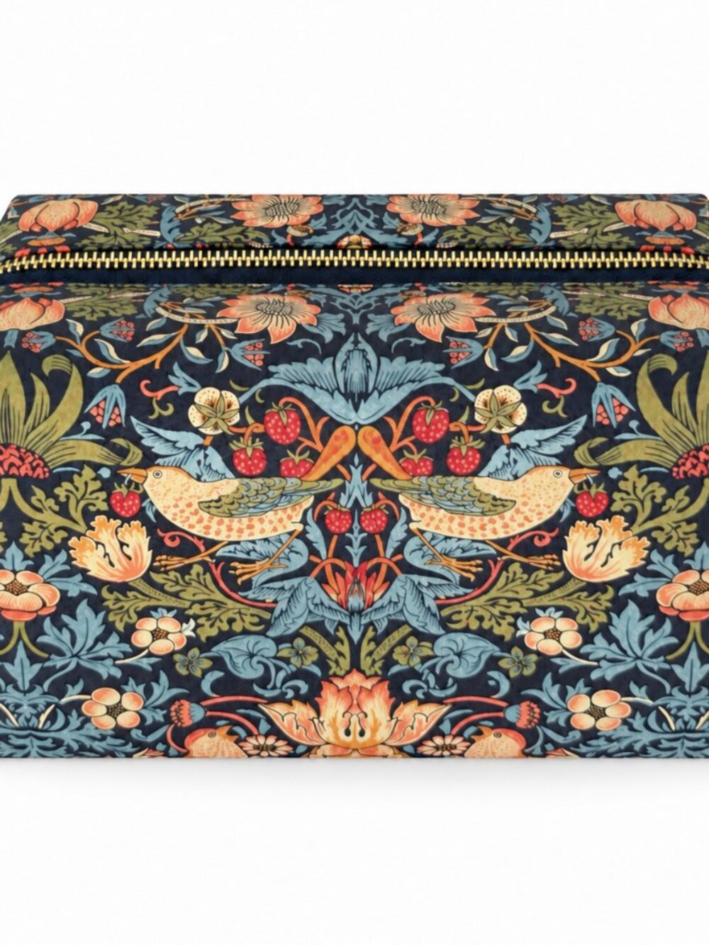 Morris & Co Strawberry Thief Make-up Toiletry Bag Blue Vegan Large Wash Bag 9x6"
